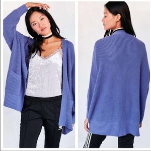 UO BDG Parker Long Open Knit Cardigan Sweater Purple M
